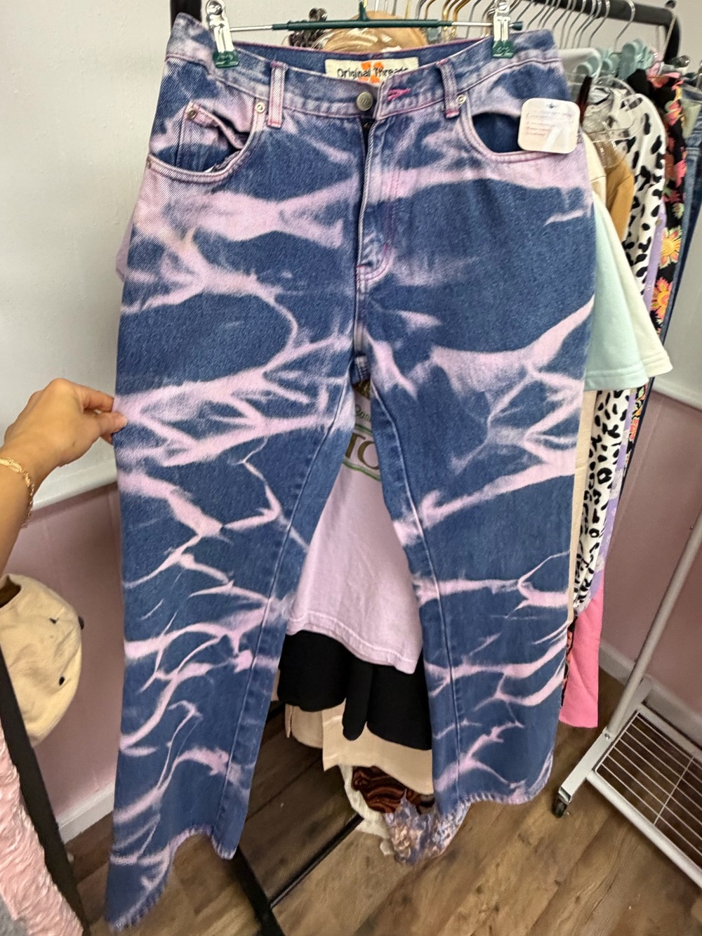 Acid Wash Tie Dye Pink & Blue Denim Jeans